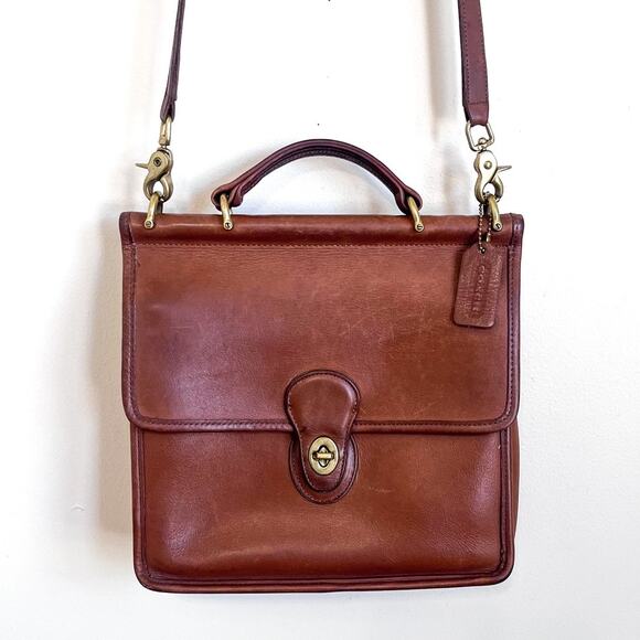 Vintage 90s Coach Willis Leather Bag Crossbody British Tan Satchel 9927 USA - Picture 1 of 16